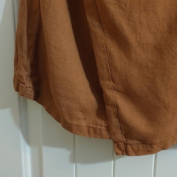 Brown Women's linen natural style wrap skirt with belt buckle size 12 - Picture 4 of 7